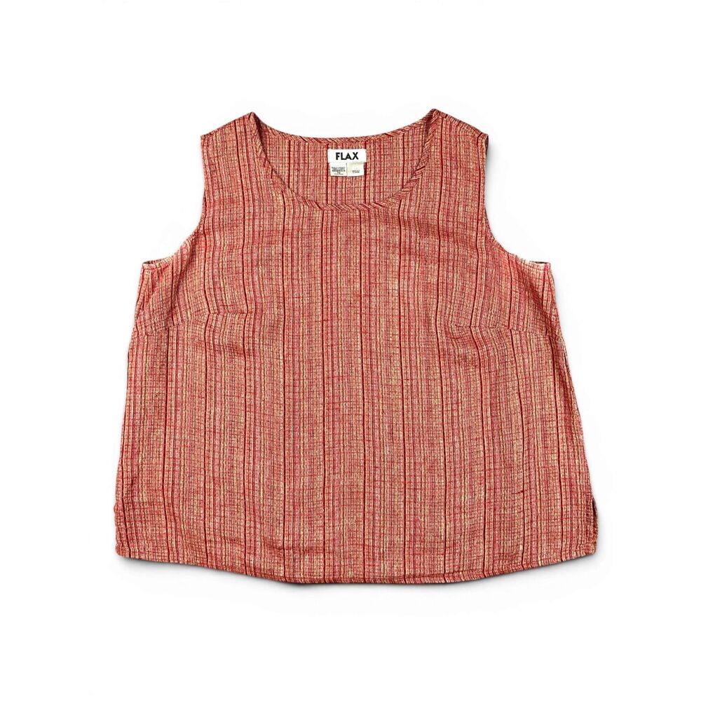 FLAX Lithuanian Linen Tank Top Size 1G Striped Maroon Beige Shell Lagenlook BOHO